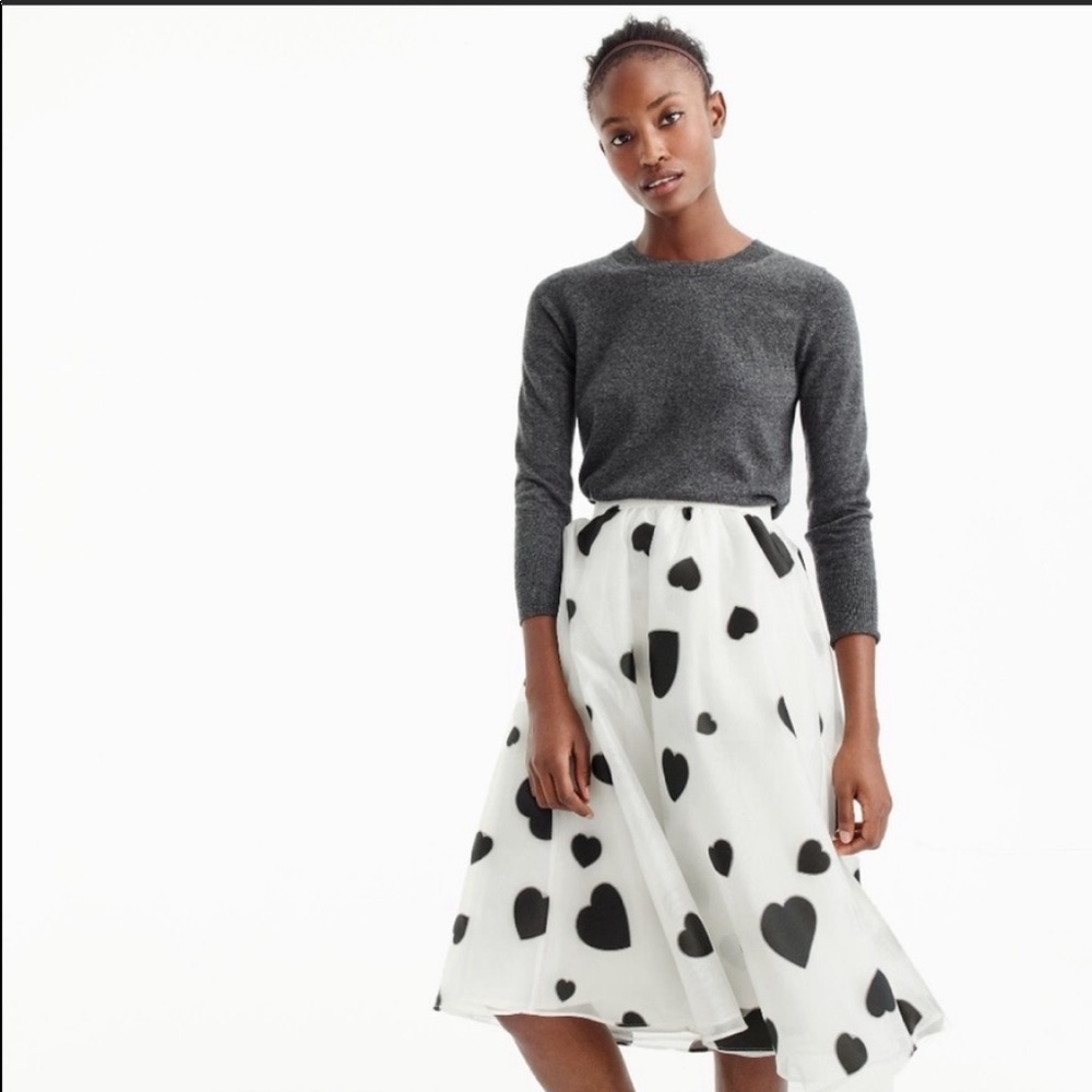 JCrew white midi heart skirt